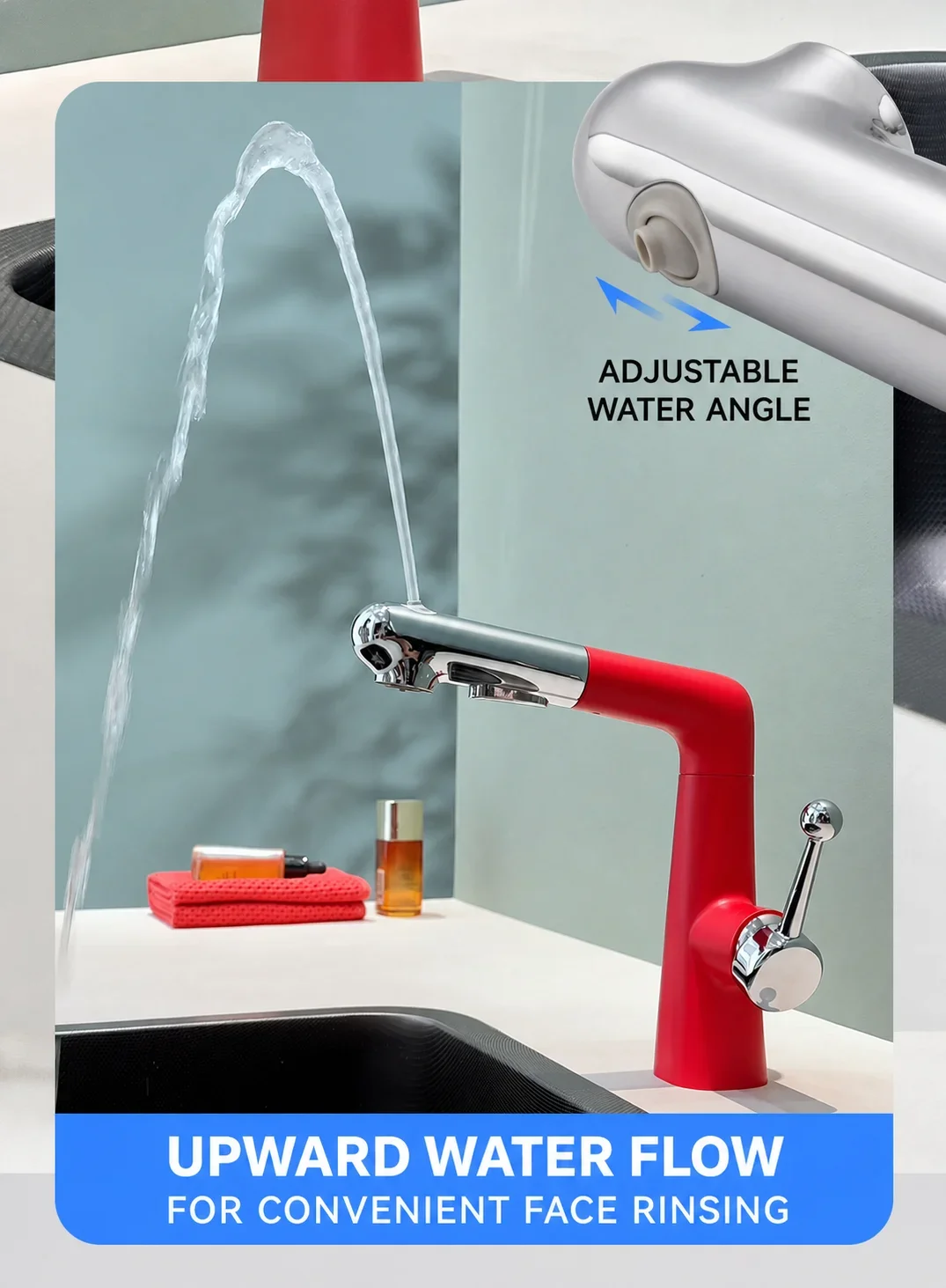 Height Adjustable Pull Out Basin Faucet,Upward Fountain Spray Hot Cold Bathroom Sink Mixer Tap 60cm Hose Single Handle