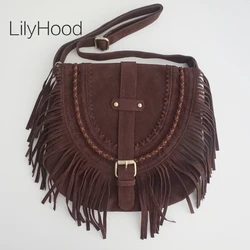 Borsa a tracolla laterale Folk Indie con frange in finta pelle scamosciata da donna 2024 borsa a tracolla per Cottage estetica Boho Hippie Gypsy Bohemian Ibiza