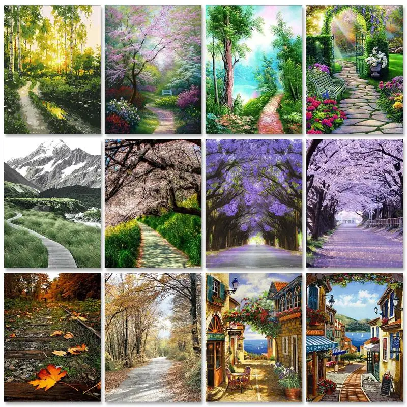 

GATYZTORY Acrylic Painting by numbers PAINT KIT Oil Handpainted Forest Path Picture Paint Living Room Decoration for Adults