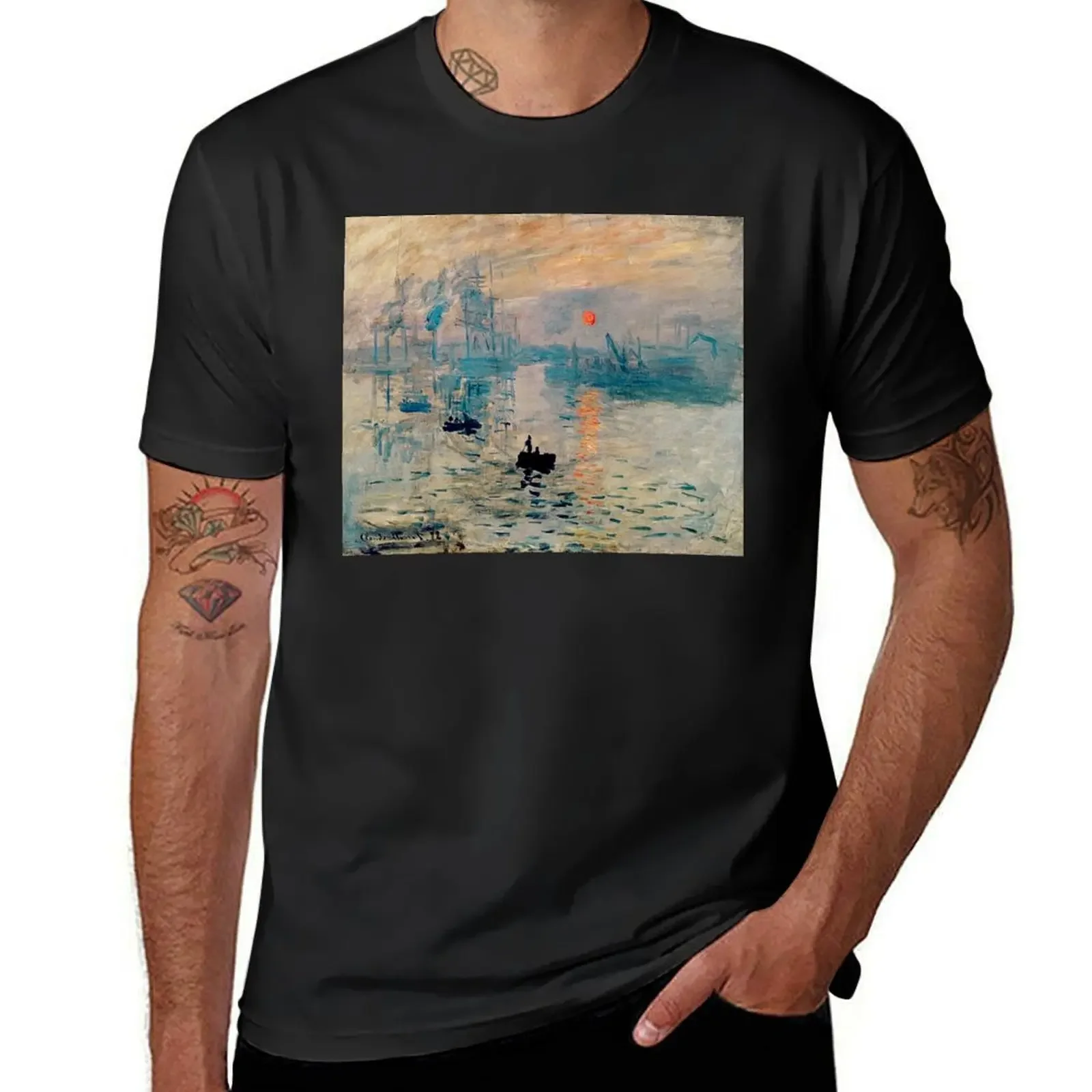 Impression Sunrise' | 'Impression Soleil Levant' de Claude Monet T-Shirt anime customizeds anime t shirts cotton t shirt men