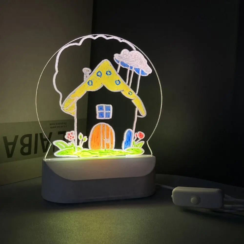 Kreatywna tablica LED do rysowania z lampką nocną, wymazywalna tablica świetlna DIY z 7 kolorowymi pisakami, przezroczysta akrylowa tablica do pisania kredą.