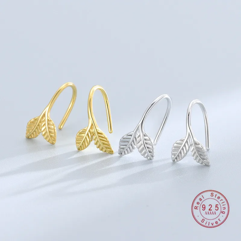 

HI MAN 925 Sterling Silver European Creative Texture Leaf Earrings Women Luxury Temperament Wedding Party Jewelry