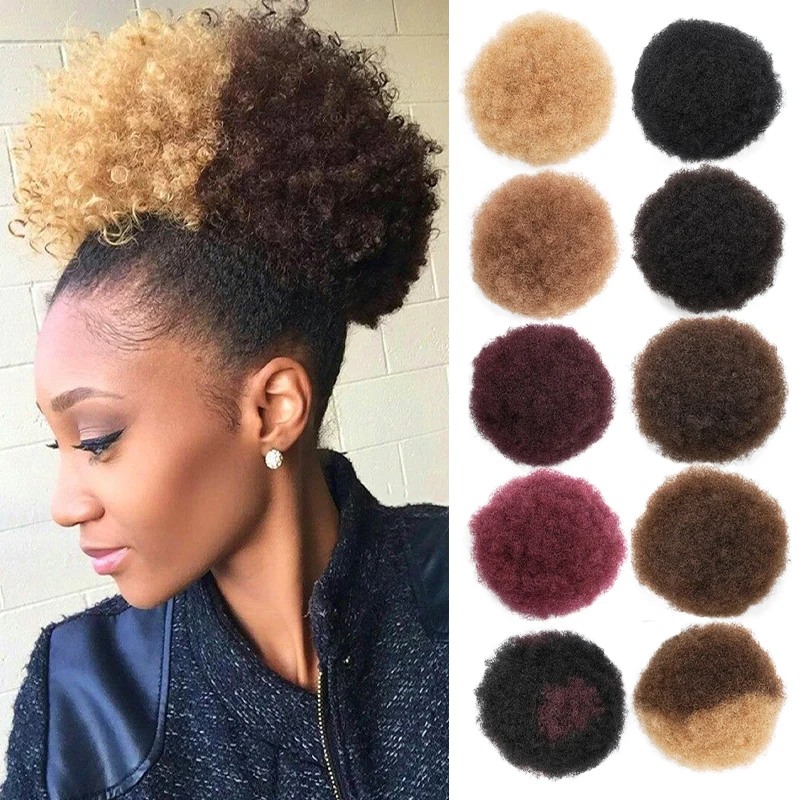 8 Inch Afro Puff Drawstring Ponytail Hair Bun 100% Human Hair Short Curly Afro Kinkys Afro Bun Extension Hairpieces