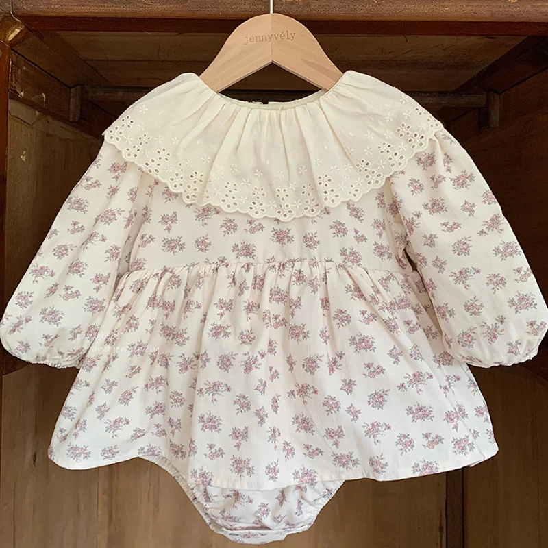 

2025 New Autumn 0-24M Children Clothes Newborn Baby Girls Bodysuits Long Sleeved Cotton Flower Print Infant Baby Girls Jumpsuit
