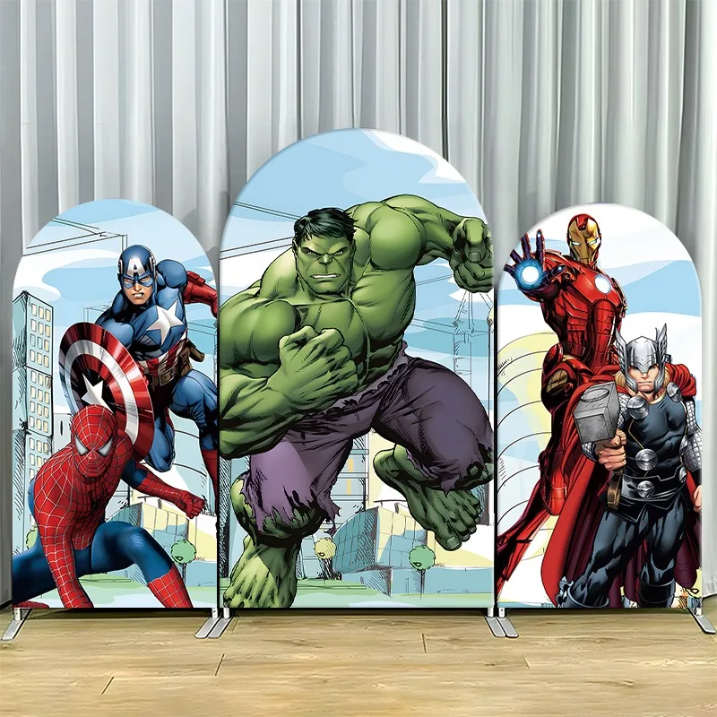 

Arch Backdrop Cover Single Side Avengers Superhero Hulk Iron Man Thor Captain Party Decoration Photo Booth Background Props