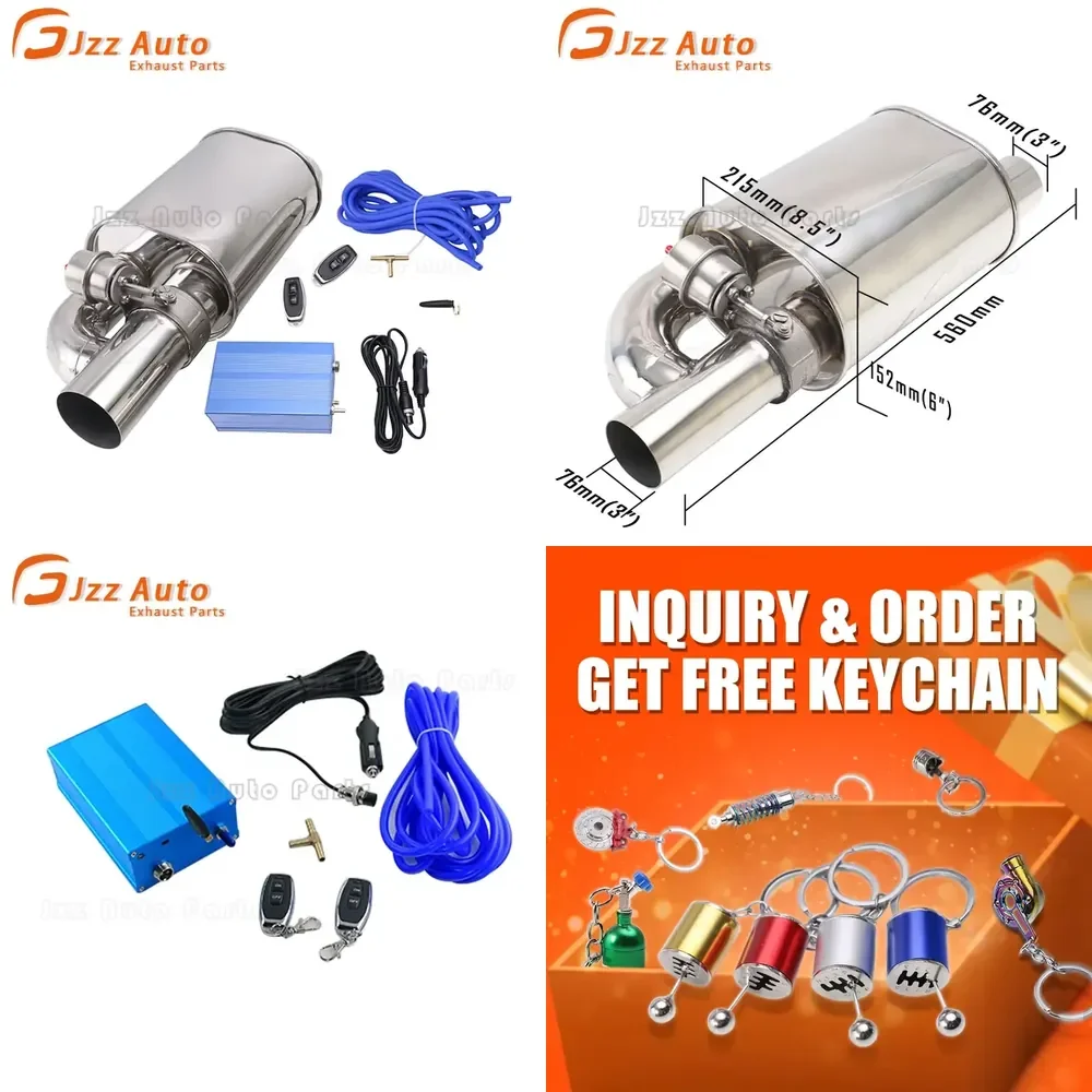 3'' Inch Stainless Steel Valve Muffler Valvetronic Exhaust Muffler With Vaccum Exhaust Cutout Remote Control Set
