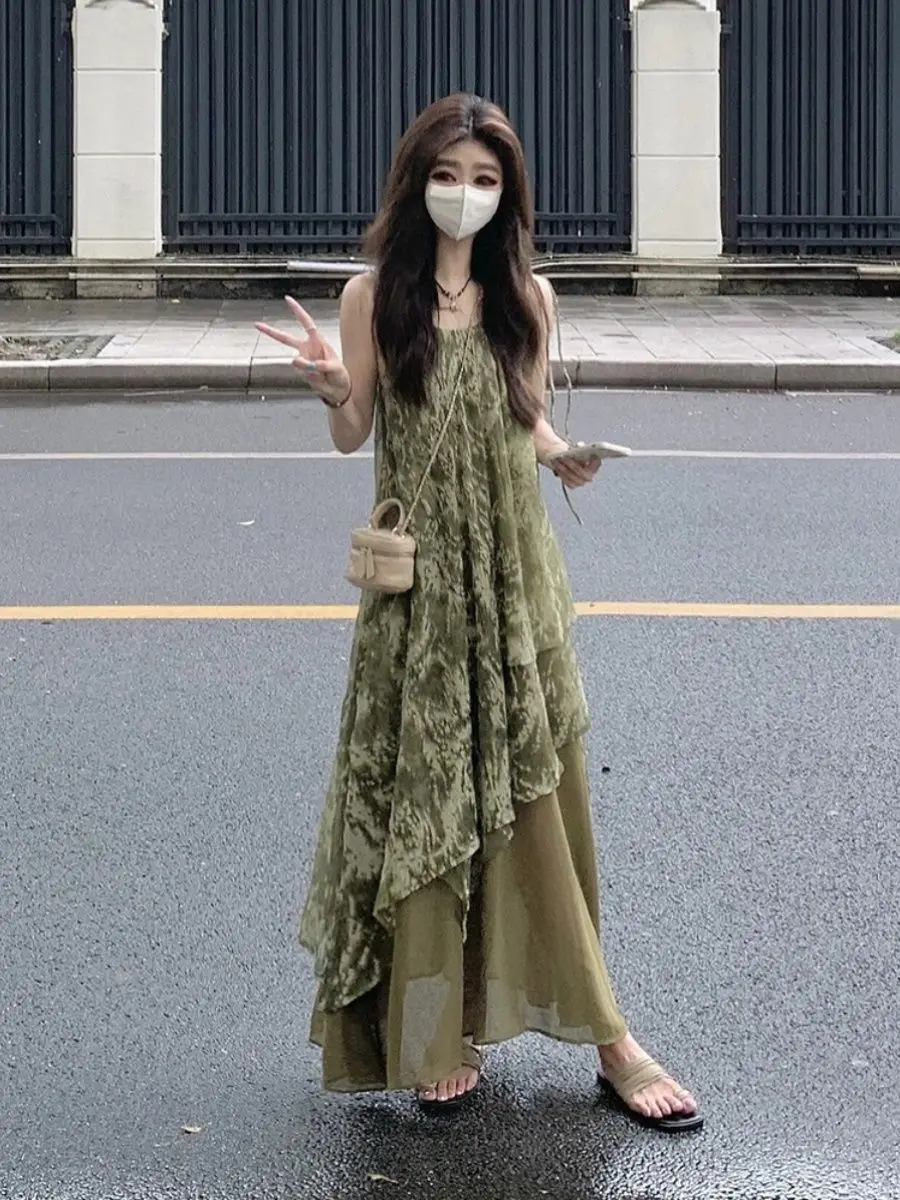 Gagarich novo estilo chinês legal vestido refrescante meninas usam chá break feminino verão quente irregular tie dye vestidos