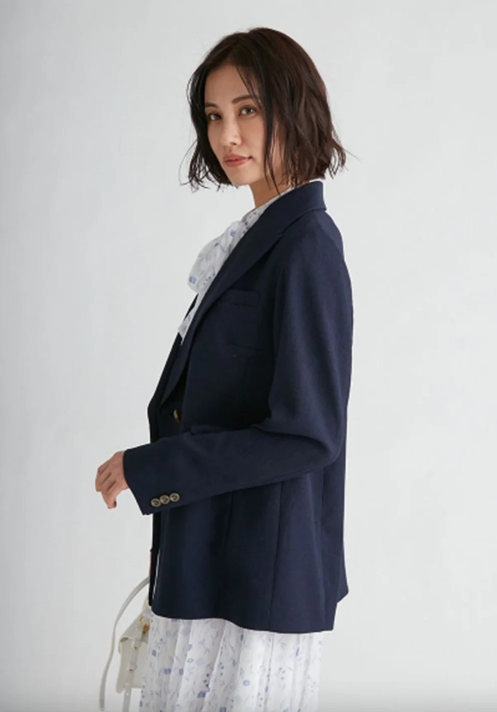 Elegant Casual Long Sleeve  Neck Suit Jacket Ce1f0rd Classic Style Pure Color Double Button Closure Straight Cut