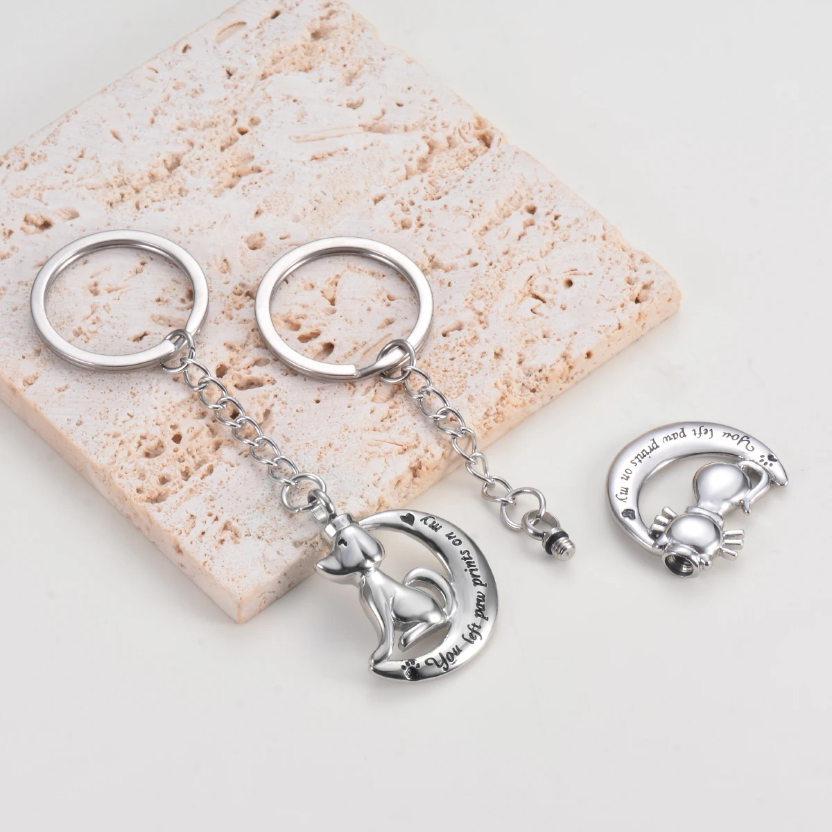 Dog Cat Moon Urn Pendant Keychain Stainless Steel Memorial Pet Ashes Jewelry for Women New Fashion Accessory Key Ring