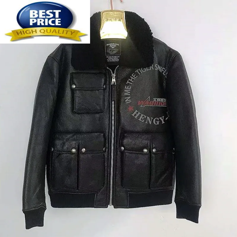 Men Genuine Leather Leather Jacket Winter Sheepskin Fur In One Fur Coats Warm Motorcycle Black Leather Jackets Blouson Homme Zm