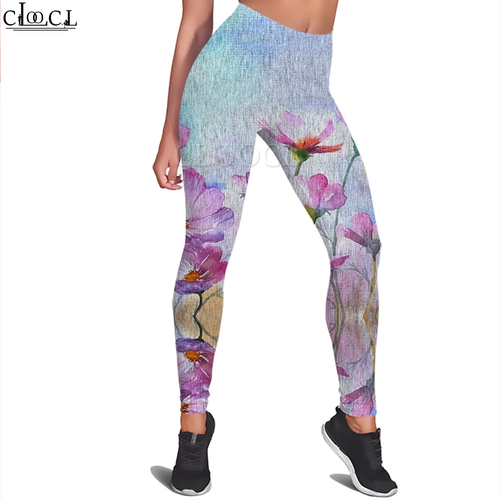 CLOOCL Women Legging Flowers Printed Trousers Female for Outdoor Lady Workout Push Up Jogging Pants High Waist Elasticity