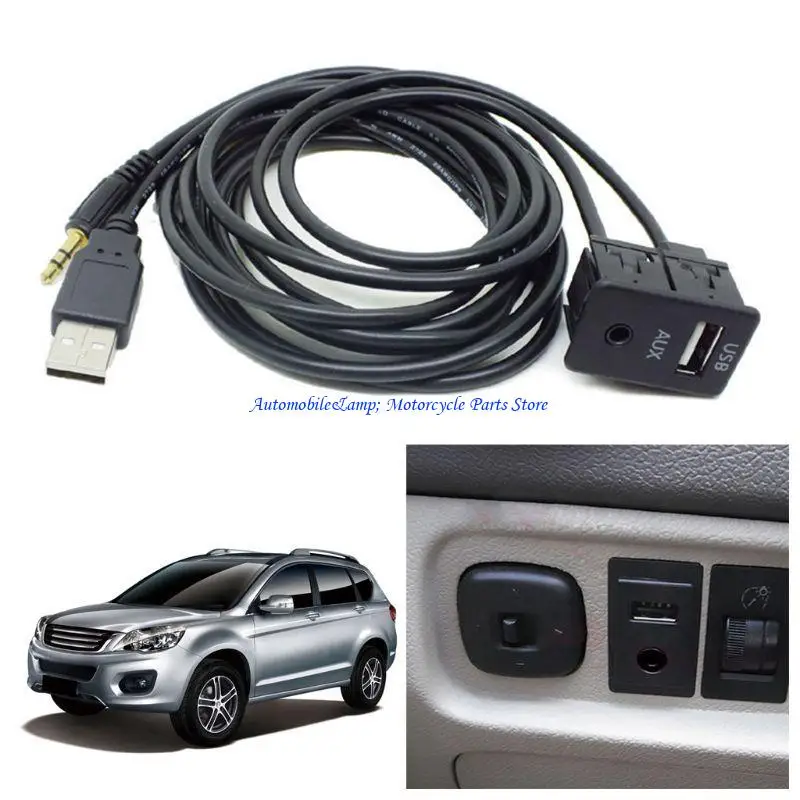 H7BD 1.5m قارب Car Flush Mount USB Port 3.5mm Aux Extension Cable