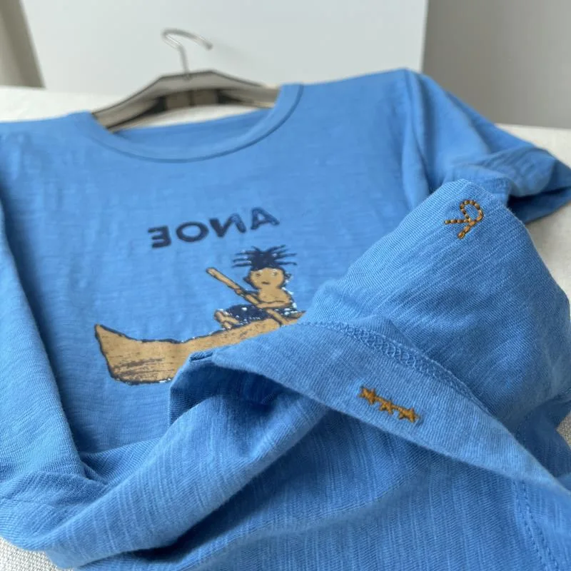 

Blue Bamboo Cotton ort Sve T-irt Women's Commute Sle Regular Fit Summer Season Handpied Store Exclusive