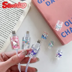 Sanrio-cubierta protectora de Hello Kitty para Cable de datos de teléfono móvil, enrollador de Cable Usb de Anime para IPhone y Android, regalos de Cable de carga