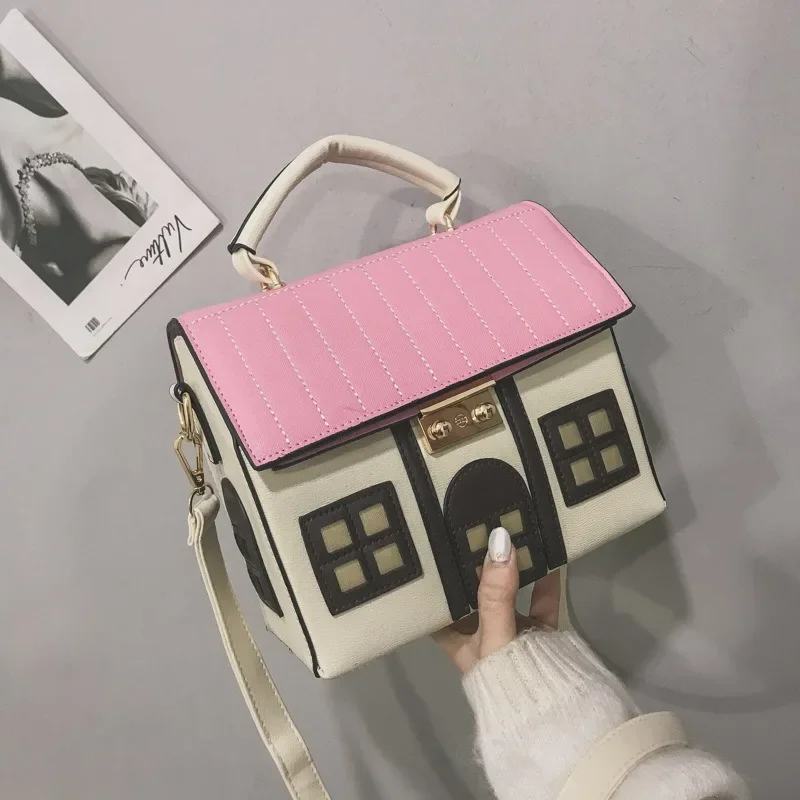 Women Shoulder Bags 2023 New Fashionable Color Patchwork Creative Funny House Crossbody Bag Cartoon Cute Handbag Personality Bag