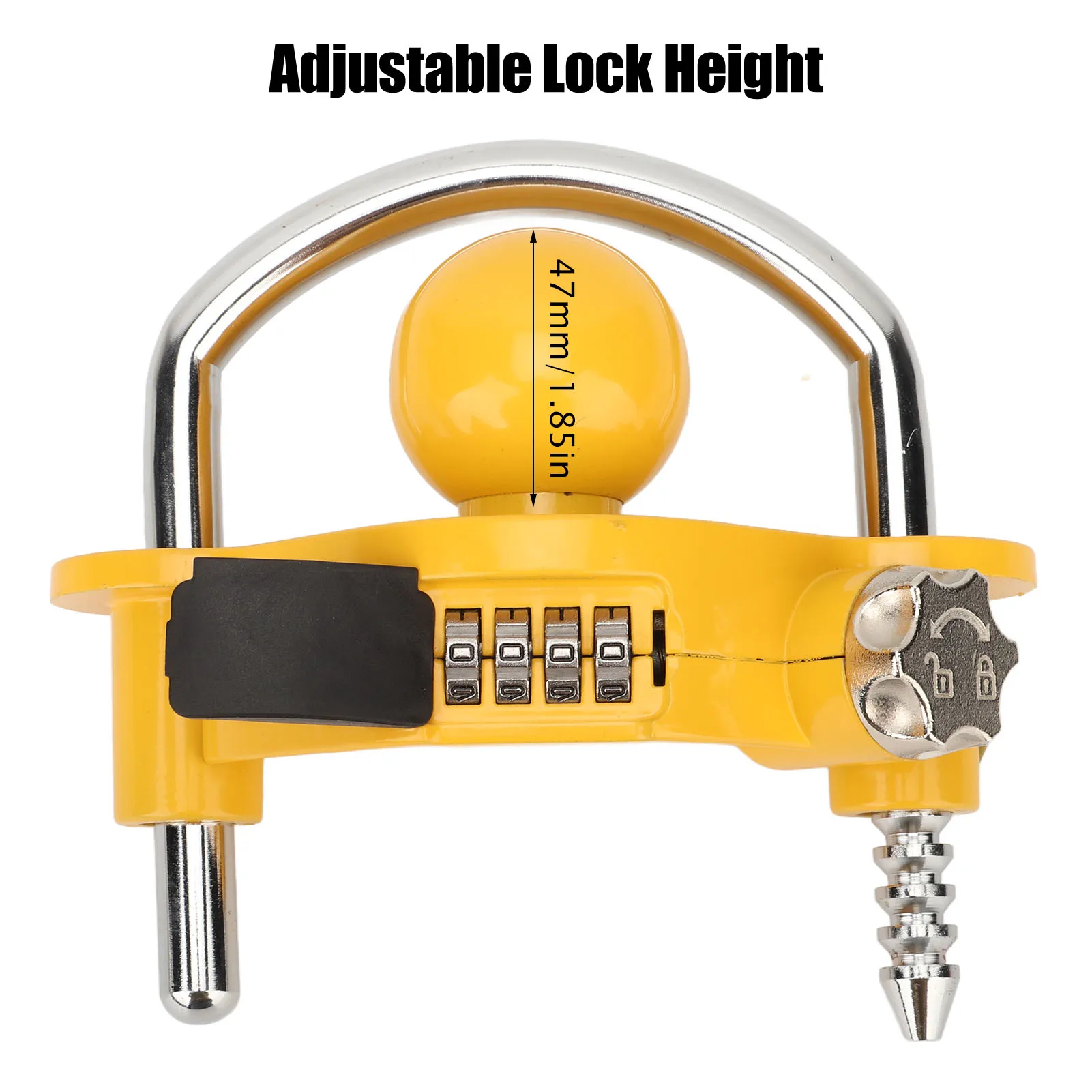 High Security U-Shaped Trailer Hitch Lock, Universal Adjustable Coupler Lock with Combination, for 1-7/8in, 2in, 2-5/16in Couple