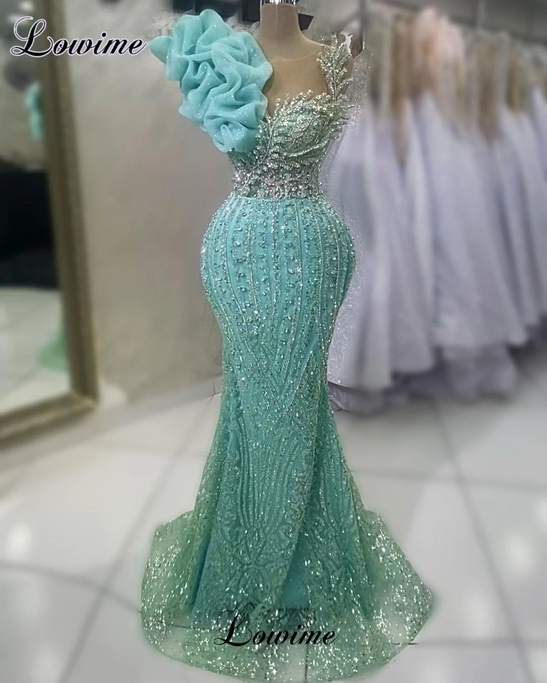 Green Beaded Evening Dresses Elegant Crystals Celebrity Dresses Mermaid Special Occasion Dresses 2023 Robes De Soirée