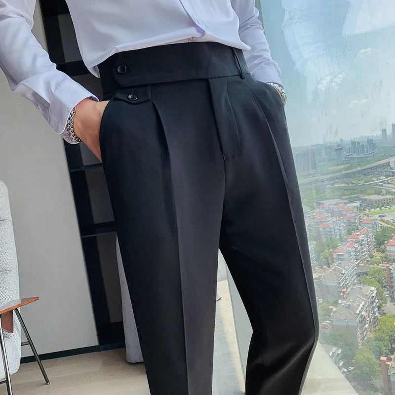 Comfortable Solid Color Men\'s Social Trousers Pant Traje Hombre Office Spring Autumn Casual Pant Men Tie Versatile Straight Pant