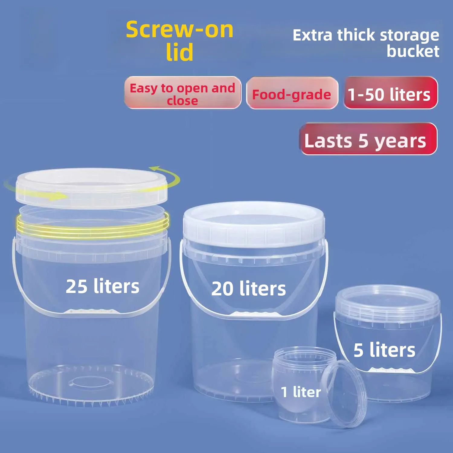 

Thickened Durable Transparent Plastic Bucket Sealed Water Storage Barrel Fermentation Sauerkraut Barrel with Activity Handle
