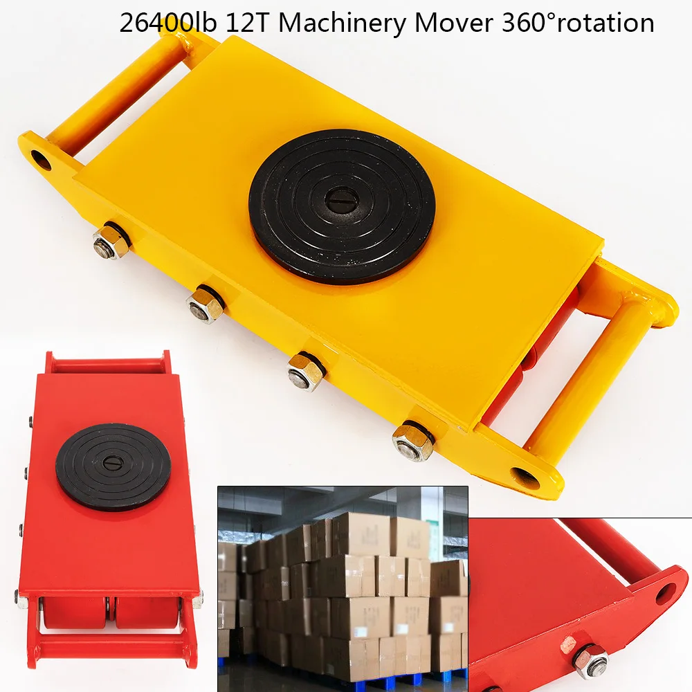 Red Industrial Machinery Mover with 360°Rotation Cap 26400lbs 12T Dolly Skate