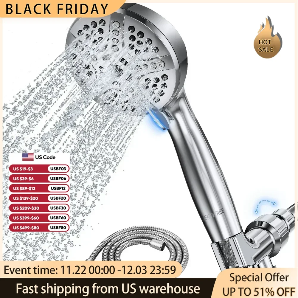 Shower head High Pressure,  Handheld Shower Head with Stainless Steel Hose 71 Inch and Adjustable Brass Ball Joint BracketShower