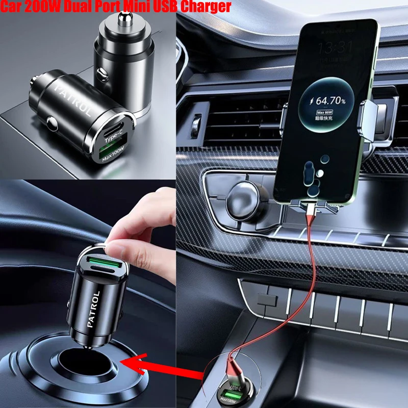 

100W Car Charger Lighter PD Fast Charging Any Mobile Phone For Nissan Patrol GTR X-trail Qashqai Note Juke Leaf Car Accessories