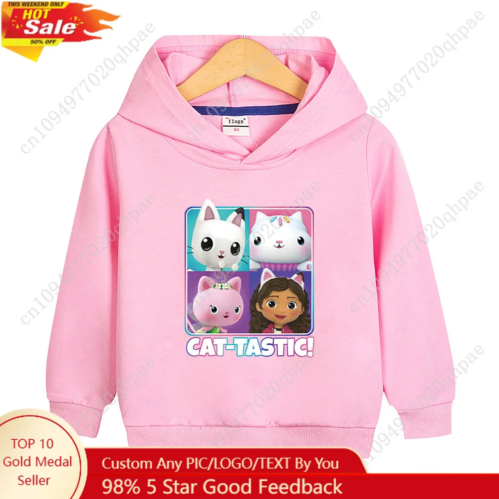 

The Cute and Cartoonish Gabby Dollhouse Printed Children's Clothes for Autumn and Winter Outdoor Casual Warm Hooded Sweatshirts