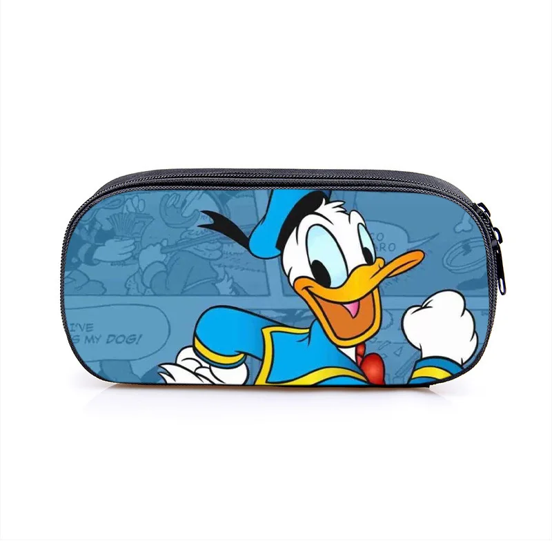 Disney Donald Duck Cartoon Pencil Case for Student Double Layers Portable Zipper Pencil Storage Bag Children School Pen Bag Gift