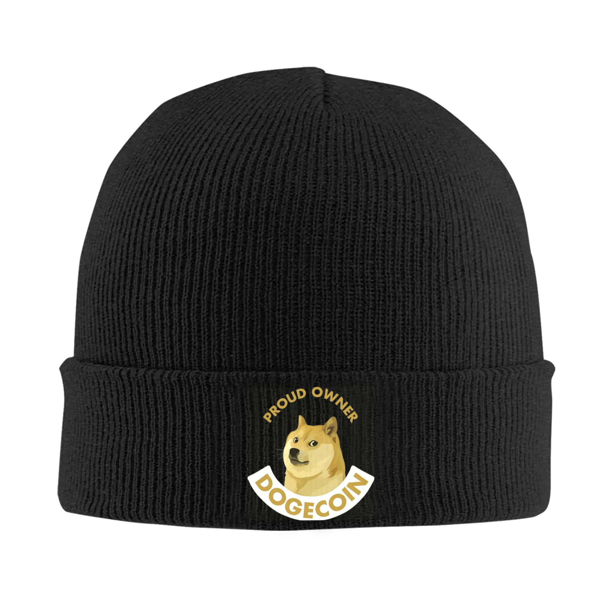 Dogecoin Knit Hat Proud Owner Trendy Caps Men Women Outdoor Sport Beanie Hats Winter Custom Elastic Bonnet Hats