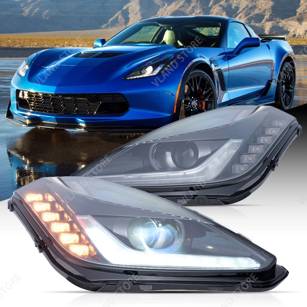 Vland 2014‑2019 Chevrolet Corvette C7 Aftermarket LED Dual Beam Projector Headlights Racing Upgrade Front Lamp Set