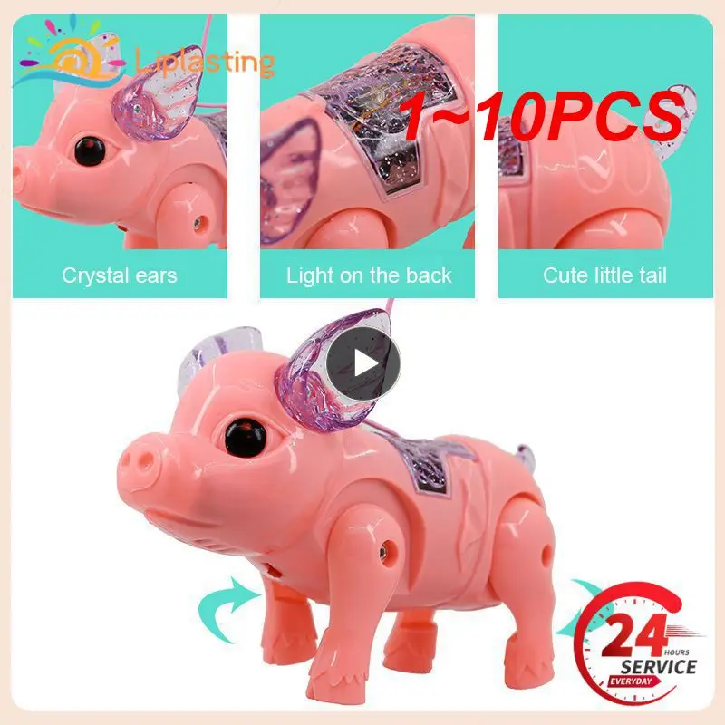 1~10PCS Electric Pulling Rope Pig Batteries Powered Luminous Music Walking Pig Toy Pets Interactive Toys  With Light For