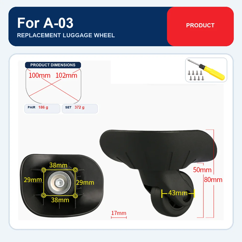 Replacement Luggage Wheel For Samsonite A-03 For Delsey A-03 For Hongsheng A-03 For Diplomat TC-5244 Caster Repair Part