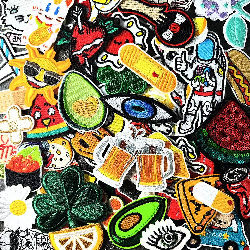 Leaf Watermelon Sushi Avocado Patches Badges Embroidery Patch Applique Ironing Clothing Sewing Supplies Decorative Fruit Beer