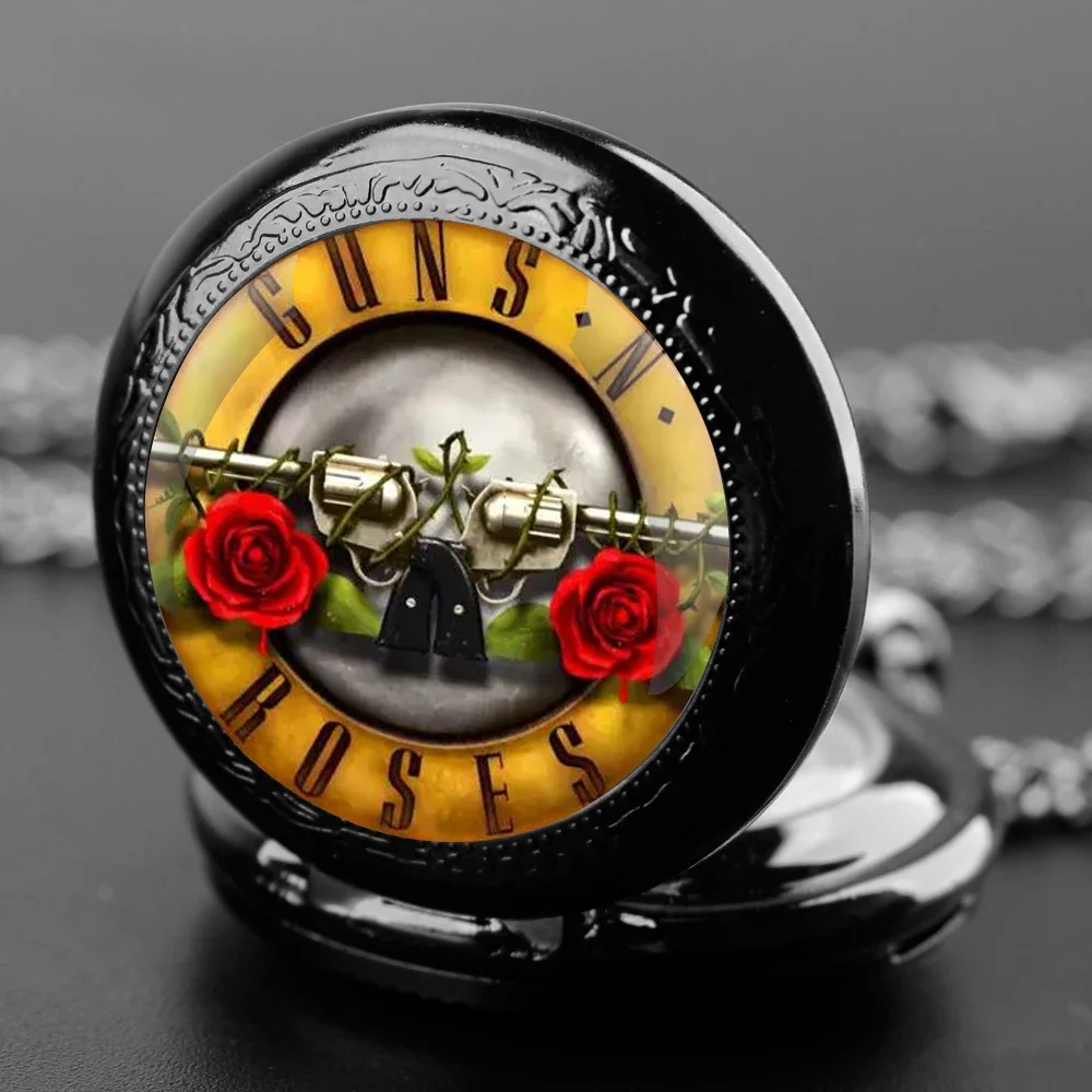 Desain Unik Mawar dengan Dua Senjata Kuarsa Jam Saku Jam Tangan Pria Perhiasan Wanita Fashion Kalung Liontin Jam Hadiah Anak-anak