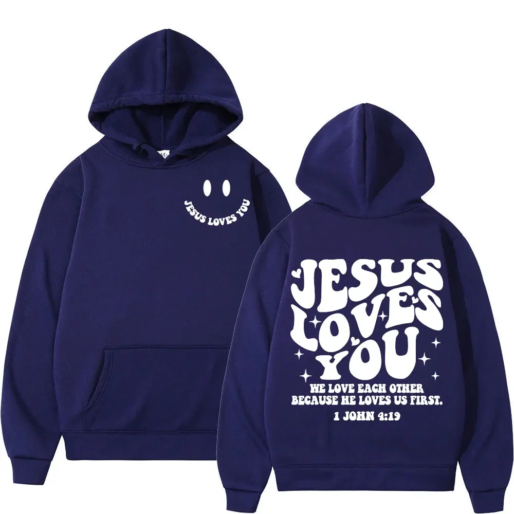 Jesus Loves You Double Sided Print Hoodies High Street Fashion Oversized Pullovers Men Women High Quality Vintage Sweatshirts