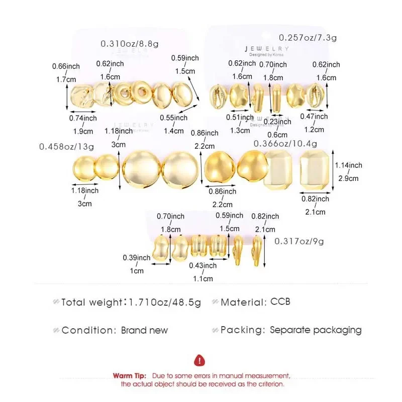 Винтажные круглые серьги-гвоздики золотого цвета CCB, комплект для женщин, преувеличенные геометрические полые индивидуальные серьги, ювелирные изделия, подарки на вечеринку