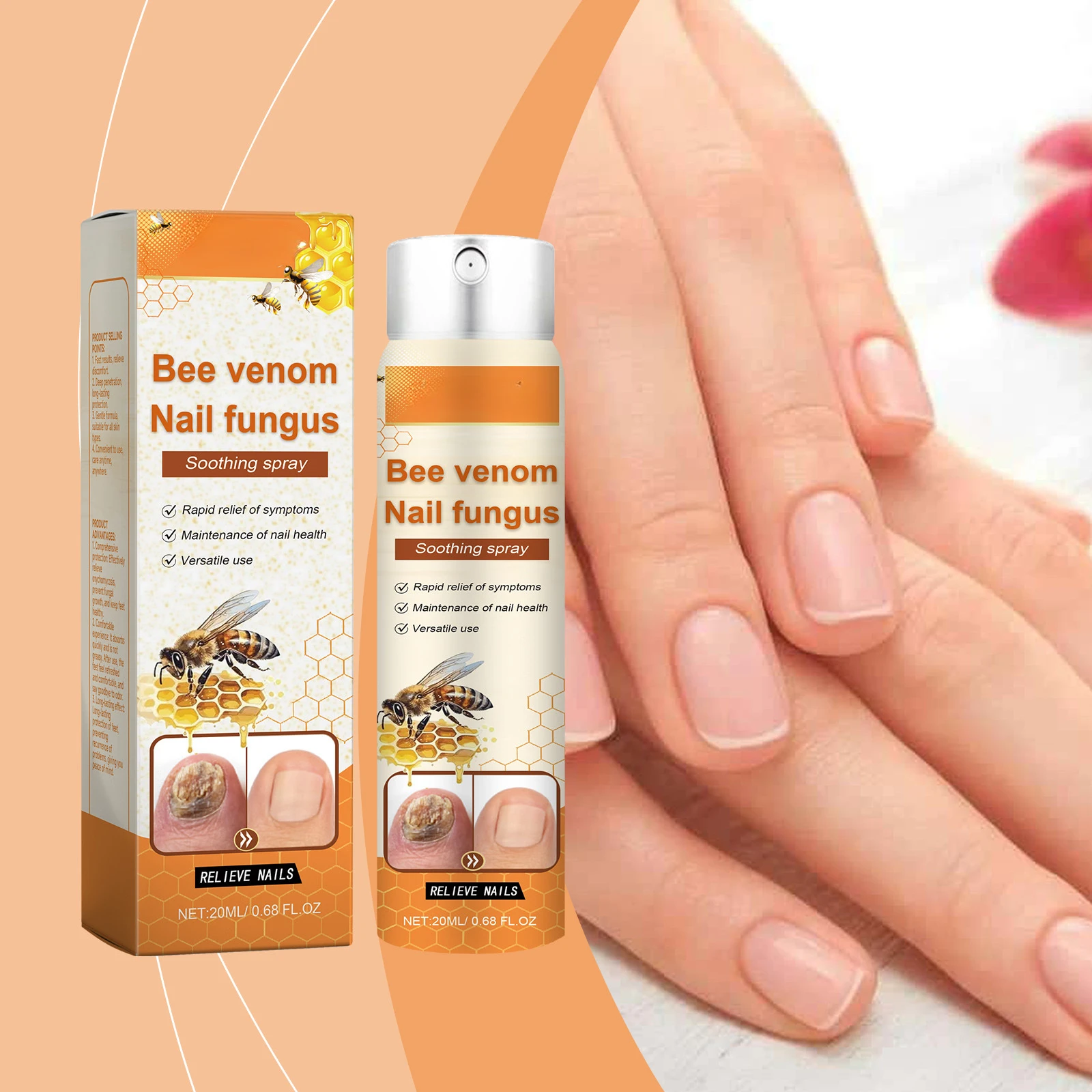 Spray calmante para uñas con veneno de abeja, Spray para el crecimiento de las uñas, tratamiento de veneno de abeja, Spray de limpieza para uñas de manos y pies, Hongos Uñas Pies