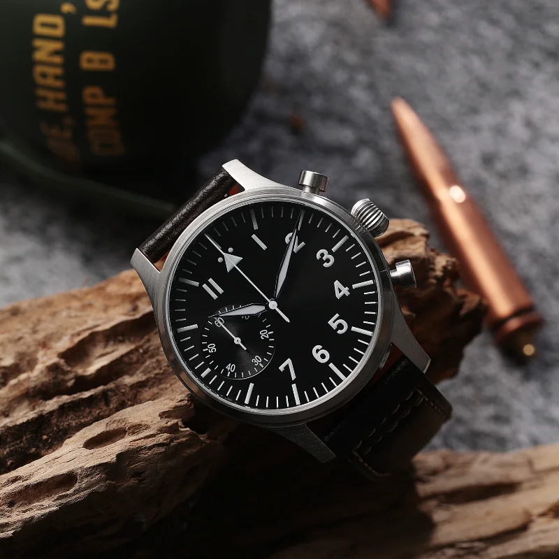 الهروب الوقت الطيار ساعة 44 مللي متر مقاوم للماء سوبر مضيئة الياقوت مرآة خمر الأعمال الموضة مايكرو الدوار الرجال كوارتز ساعة