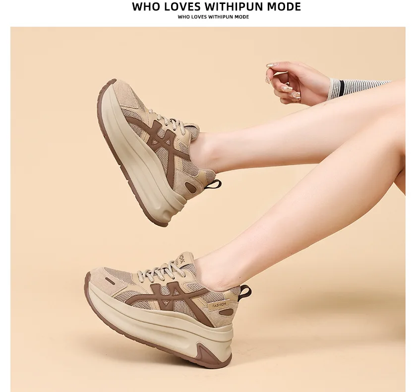 New Arrival 2026 Spring Chunky Sneakers Women's Thick Bottom Casual Mesh Shoes 8CM High Platform Breathable Sports Dad Shoes