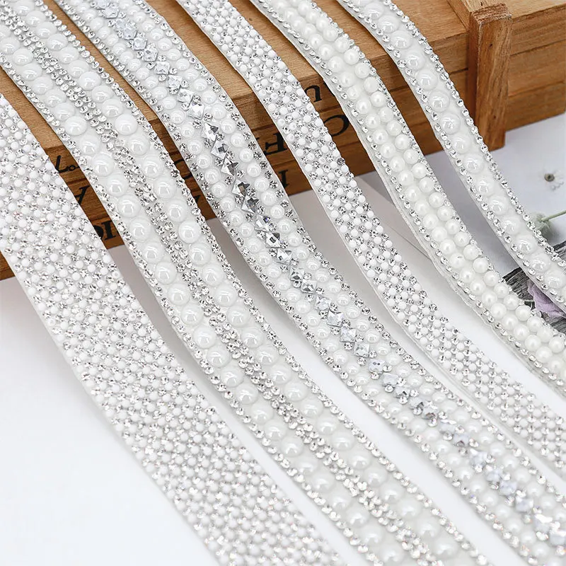 Autocollant auto-adhésif en strass de perles artificielles, 40cm, ruban de diamant en cristal, décoration pour bricolage, artisanat d'art, couture, événement de bricolage