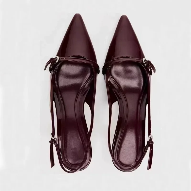Summer New Baotou Sandals Women\'s Fashion Pointed Head Shallow Mouth Metal Buckle Anti-slip Wear-resistant High Heels