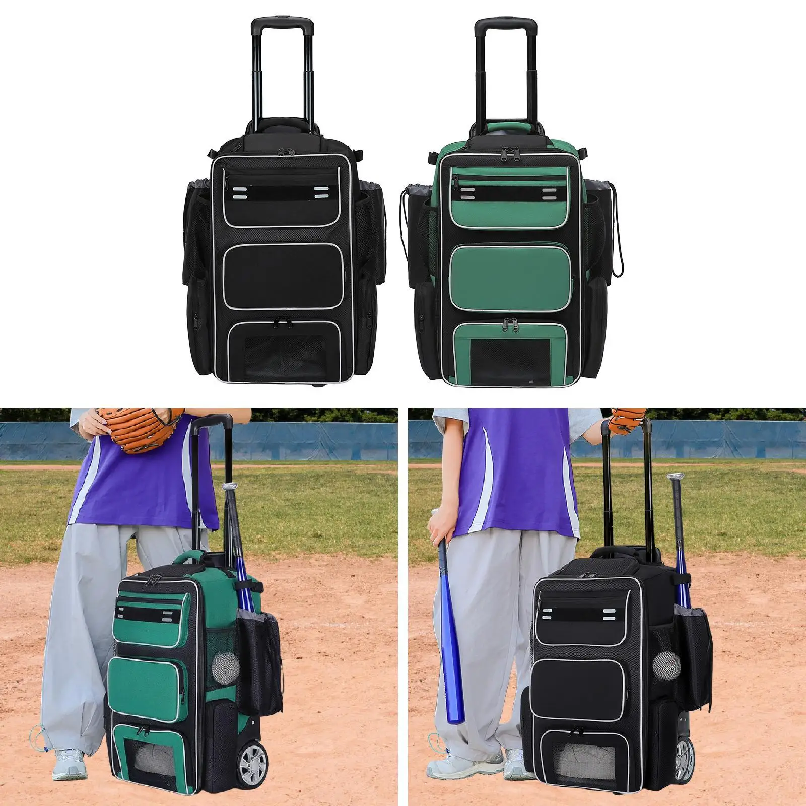 

Waterproof Rolling Baseball Bag with Shoe Compartment Softball Bat Backpack Sports Duffel for Outdoor Gym