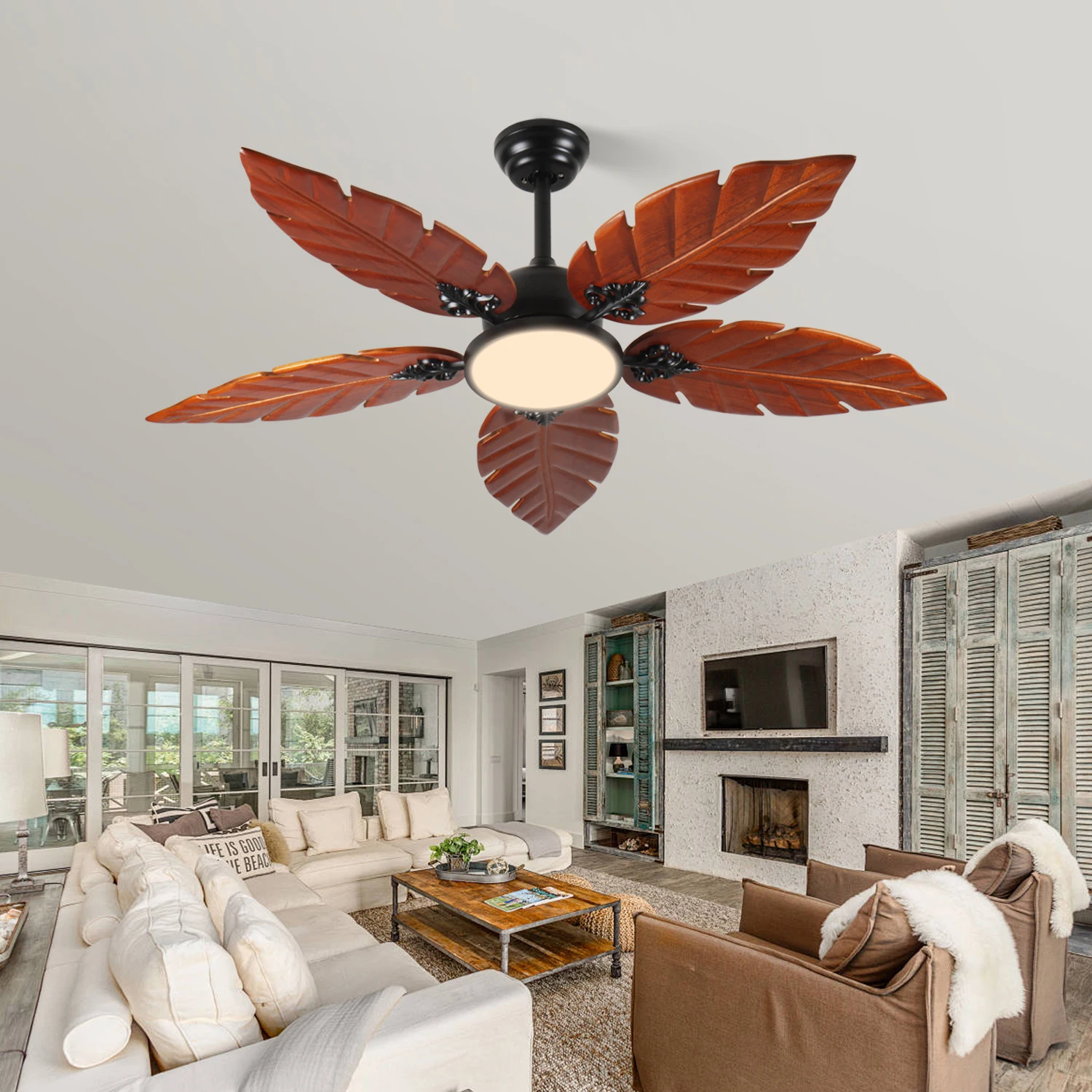 พัดลมเพดานลายใบปาล์มเขตร้อน ขน - Ceiling Fan Dc Motor 52 Inch บทวิจารณ์และราคา