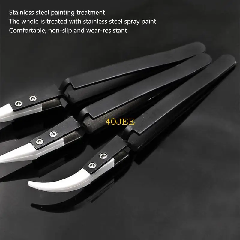 40JE 3X Keramik Anti-Statis Reverse Tweezers Rokok Pinset Tip Kurve Pinset