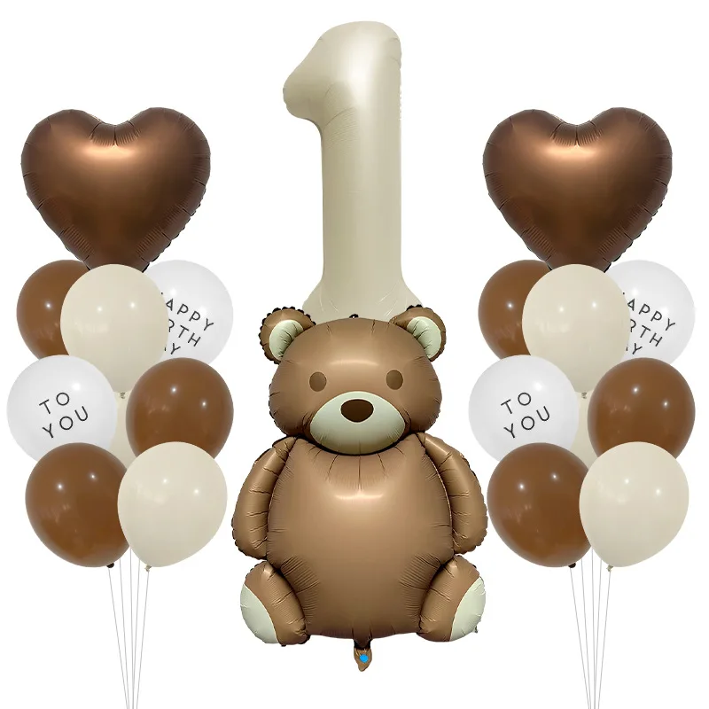 23pc Bear Balloon Number 0-18 Foil Inflated Mylar Children Birthday Balloons Brown Bears Party Decor Supplies Baby Shower