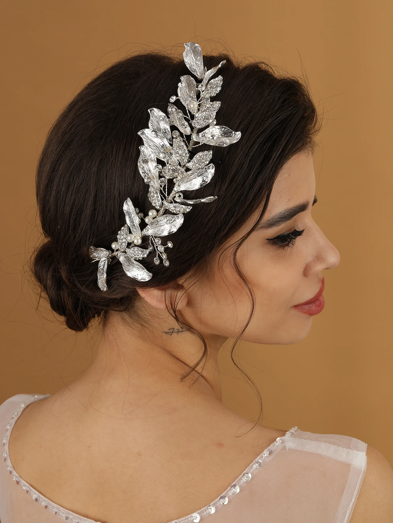 

Fashion Leaf Pearl Crystal Rhinestone Bridal Headpiece Jewelry Wedding Pearl Headbands For Women