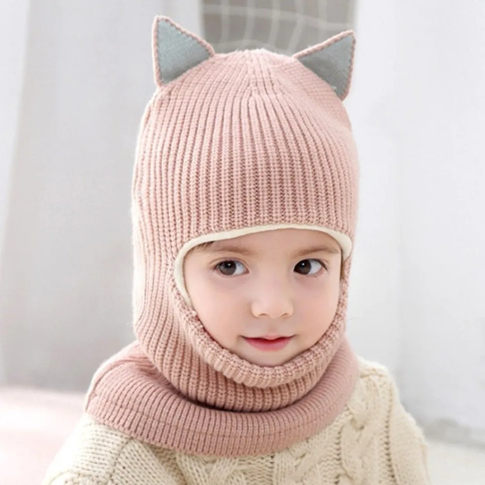 Cute Style Keep Warm Winter Balaclava Hats Thickened Soft Fabric Cute Cat Ears Hats Comfortable Solid Color Kids Hats Kids Wear