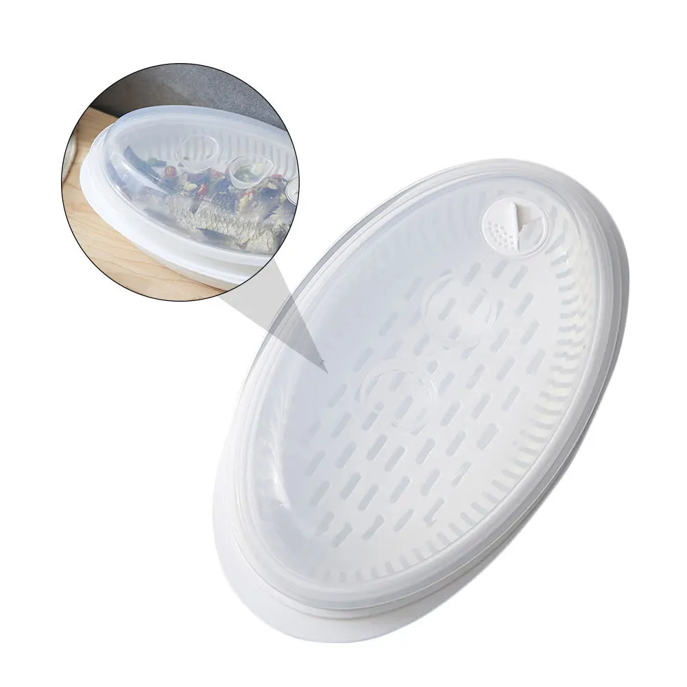 

1Pcs Food-Grade PP Fish Steamer Microwave Cookware Steamed Fish Plate Lid Household Steamer Easy Clean Microwave Steamed Plate