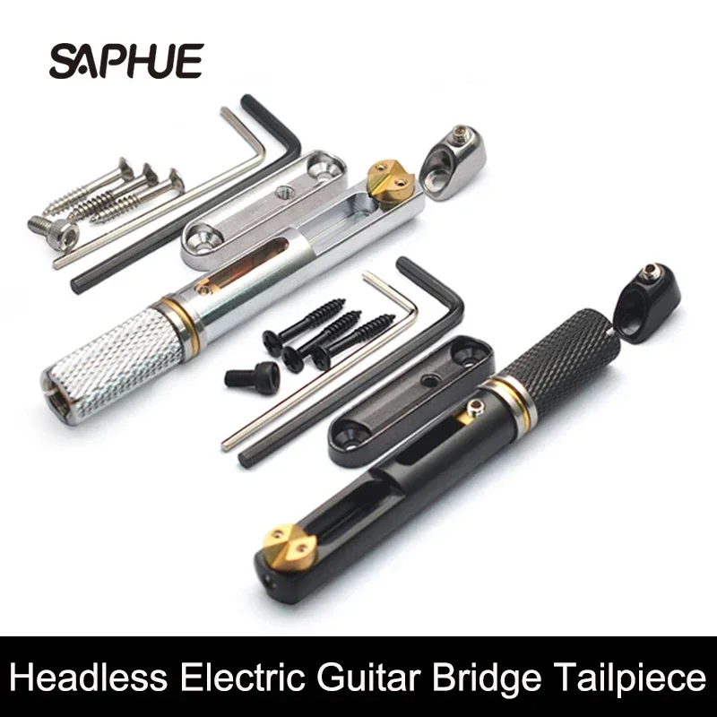 

Single Saddle Headless Electric Guitar Bridge Tailpiece with Wrench, Black, Chrome, 2Pcs