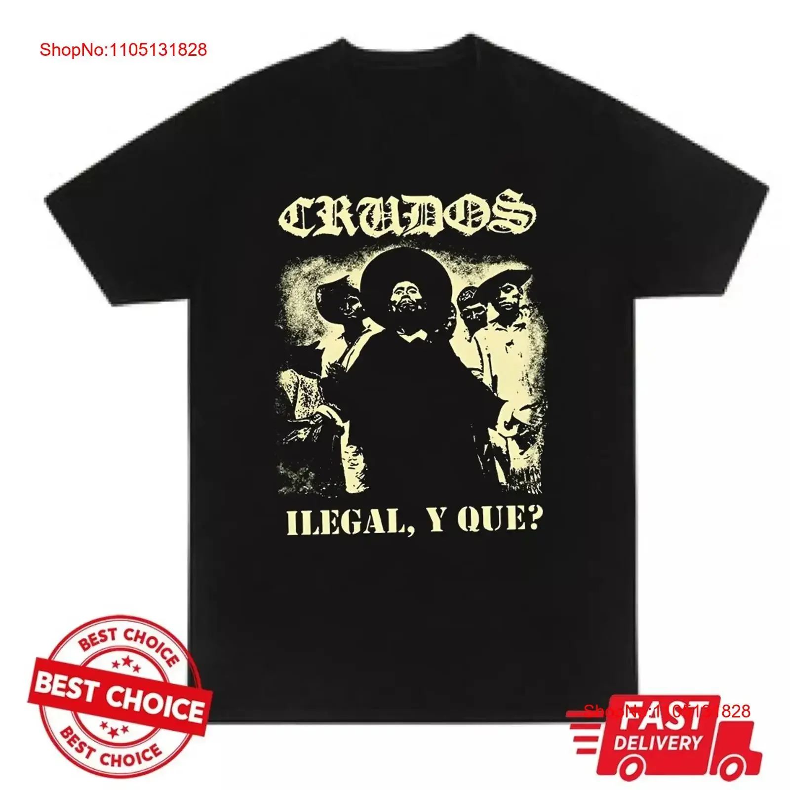 تي شيرت LOS CRUDOS ILEGAL Y QUE لمحبي تي شيرت عتيق مغسول وممتد ومريح ملابس الشارع متعددة الاستخدامات ورسومات غير رسمية #1